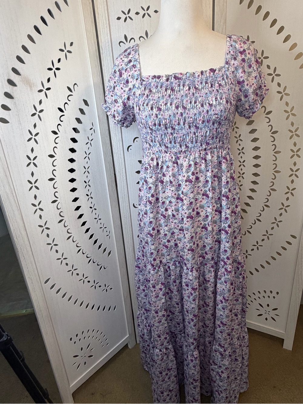 Lavender Floral Smocked Maxi Dress